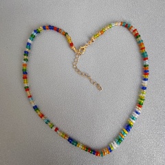 Transparent Colorful Rice Bead Dual-use Short Stuck Neck Chain Necklace (Material: Alloy/Chain Length: 35+5cm) Transparent color