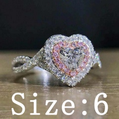 Pink Diamond Love Heart-shaped Cross-Wound Zircon Ring #6
