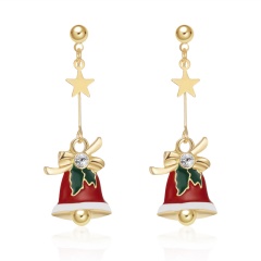 Christmas bells cane five-pointed star asymmetrical stud earrings Bells