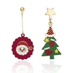 Santa Claus Christmas Tree Earrings Asymmetrical Stud Earrings (Size: 2*4.5cm/Material: Clay + Alloy) red snowman