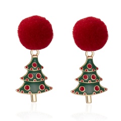 Christmas dripping oil Christmas tree fur ball stud earrings Christmas tree