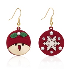 Christmas Fawn Snowflake Asymmetrical Stud Earrings Red