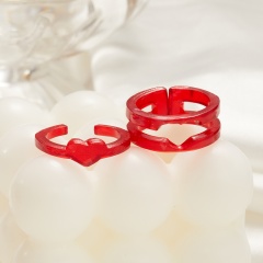 2 mounted hollow opening red loving couple joint rings Set Love