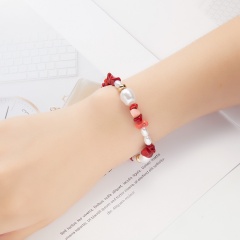 Irregular natural stone gravel pearl card neck chain necklace(Size: 40+5cm/material: natural stone + imitation pearl) red