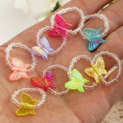 Ins wind transparent rice beads candy color butterfly 8-piece set elastic ring Candy colors