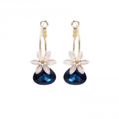 Crystal flower fashion simple best-selling short stud earrings Blue