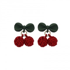 Leaf Bowknot Cherry Baked Lacquer Hollow Stud Earrings Leaf