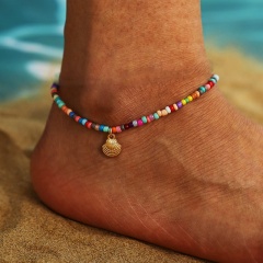 Golden Shell Color Rice Beads Beach Anklet (Material: Alloy + Rice Beads/Circumference: 24+4cm) Golden