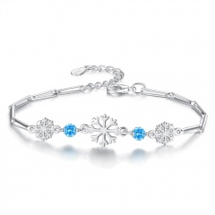 Christmas snowflake inlaid zirconium melon seed chain bracelet Blue Diamond