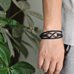 Leather retro multi-layer figure 8 men's leather bracelet (material: leather + alloy / chain length: 21.5cm) Black