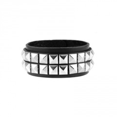 Double-row rivet leather bracelet (material: leather + alloy / chain length: 22cm) Black
