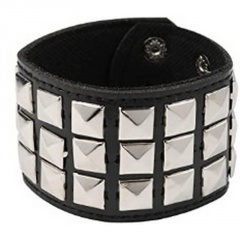 Three rows of rivet leather bracelets (/Material: Leather+Alloy/Chain Length: 22cm) Black