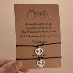 Moon Star Love Heart Hollow 2 Weaving Adjustable Lovers Paper Card Bracelet Set silver