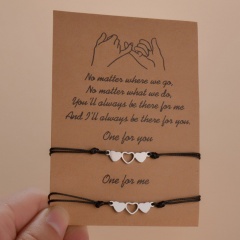 3 Love Heart Hollow 2 Weaving Adjustable Lovers Paper Card Bracelet Set silver