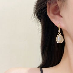 Tulip Flower Opal Rhinestone Earrings (Material: Alloy + Opal + Rhinestone + Silver Needle/Size: 3.5*1.3cm) Golden