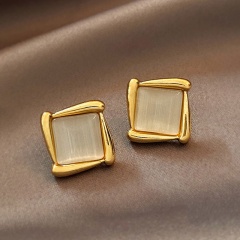 Large and small square round twisted opal stud earrings Small square
