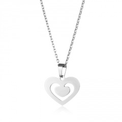Stainless steel double love clavicle chain necklace (material: stainless steel / chain length: 45+5cm) Steel color