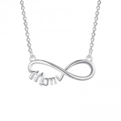 8 character mom mom symbol clavicle chain necklace (Pendant: 3.4cm, chain length: 45cm/material: alloy) Silver
