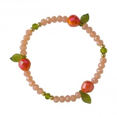 Fruit leaf crystal beaded elastic bracelet (material: crystal / size: adjustable elasticity) Red