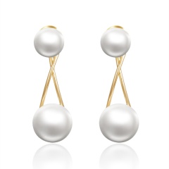 S925 Silver Needle White Pearl Earring Gold