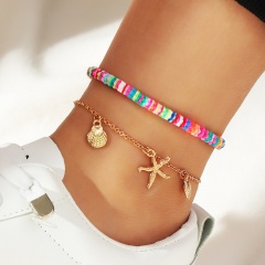 Clay color decorative shell starfish anklet foot (Material: Polymer Clay Alloy + / size: 21cm) Golden