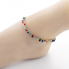Bohemian style colored handmade rice bead anklet (material: rice bead + alloy / size: 20cm) Color