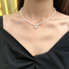 Pearl Clavicle Chain Necklace (Material: Alloy+Imitation Pearl/Size: 45+6cm) White
