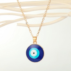 Round oil painting blue eyes gold edging necklace (chain length: 40+5cm/material: alloy + painting oil) Round Phnom Penh