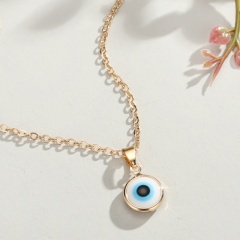 10mm white blue eyes gold edging necklace (chain length: 50+5cm/material: alloy + painting oil) 10mm white