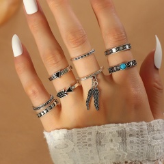 Vintage Feather Pendant Arrow Love Geometry 8-piece Joint Ring (Material: Alloy / Size: 1.6cm) Ancient Silver