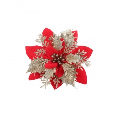 Christmas flower glitter powder Christmas tree decoration flower Christmas accessories (material: plastic / size: 13*3cm) Red Golden