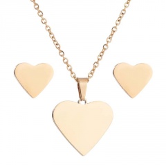 Heart Stainless Steel Necklace Set Gold