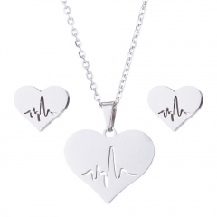 Heart Stainless Steel Necklace Set Silver