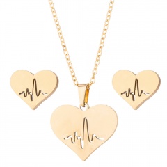 Heart Stainless Steel Necklace Set Gold