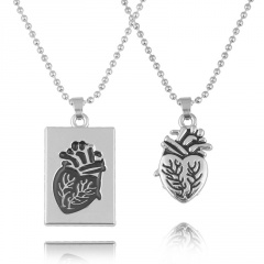 Heart groove couple necklace (material: alloy/size: pendant 4*2.5cm, chain length 60cm) N254 Silver