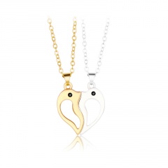 Lovebirds Love Stitching Love Couple Necklace (Material: Alloy/Size: 55+5cm) Dumb gold silver