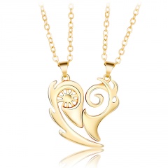 Sun and Moon Guardian Mutual Attraction Pendant Couple Necklace (Material: Alloy/Size: 55+5cm) Dumb gold
