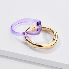 Transparent resin acrylic metal ring set (material: alloy + resin / size: 1.7cm) Purple