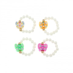 Rainbow Butterfly Pearl Rice Bead 4-piece Ring (Material: Rice Bead + Alloy/Size: 1.7cm (Adjustable)) Butterfly