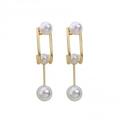 S925 Siver Needle Inlaid White Pearl Dangling Earring Gold