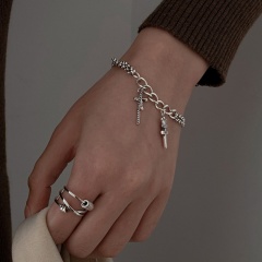 Double Cross Pendant Lady Chain Bracelet (Circumference: 15+3cm/Material: Copper) Double Cross