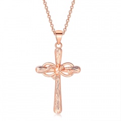 Cross Rose Gold Flower Lucky Figure 8 Pendant Necklace (Material: Alloy/Pendant Size: 3.5*2cm, Chain Length: 40+5cm) Rose Gold