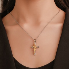Vintage style leaf rose cross pendant necklace (material: copper / pendant size: 3*2cm, chain length: 40+5cm) Gold+Silver