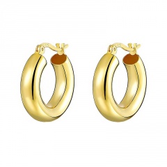 Golden C-shaped Brass Semicircular Geometric Ear Hoop Earrings Gold