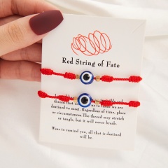 Red string and blue eyes 2 sets of 7 knots lucky friendship woven adjustable bracelet (circumference: 16-30cm, cardboard: 9.5*7cm/material: red string + resin) Red