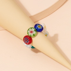 Round eye flower type resin beaded elastic ring (size: adjustable / about 7-9 size / material: resin + elastic rope) Round shape