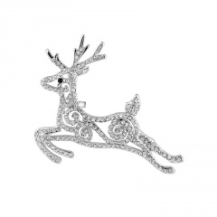 Christmas Moose Hollow Auspicious Cloud Diamond-studded Animal Brooch (Material: Alloy/Size: 4.8*4.6cm) Silver