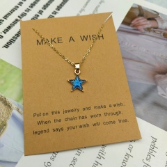 Dripping Tide Blue Starry Sky Clavicle Chain Dream Planet Necklace (Material: Alloy/Size: 40+5cm) Star