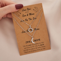 2 Sets Of Sun And Moon Hollow Stainless Steel Paper Card Necklace Set (Chain Length: 45+5cm, Cardboard: 12*8cm/Material: Stainless Steel) Steel Color