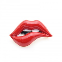 Sexy red lips oil drop brooch (material: alloy / size: 3.8*2.5cm) Red